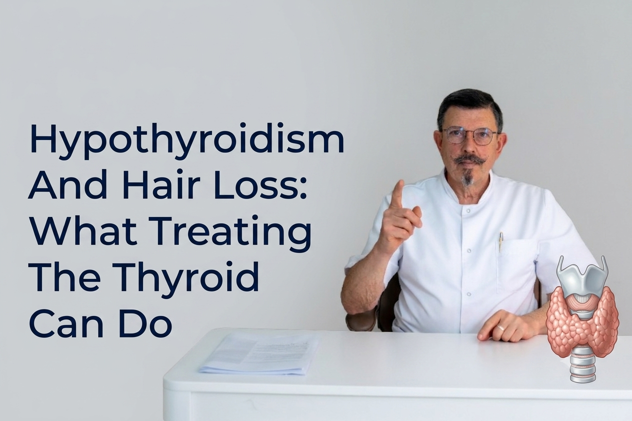 Hypothyroidism and hair loss what treating the thyroid can do blog title on a clean background