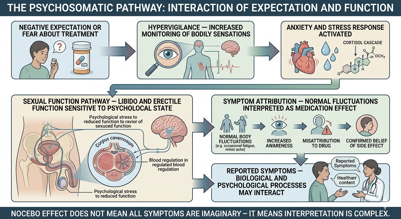 Diagram illustrating the nocebo effect and its interaction with sexual function