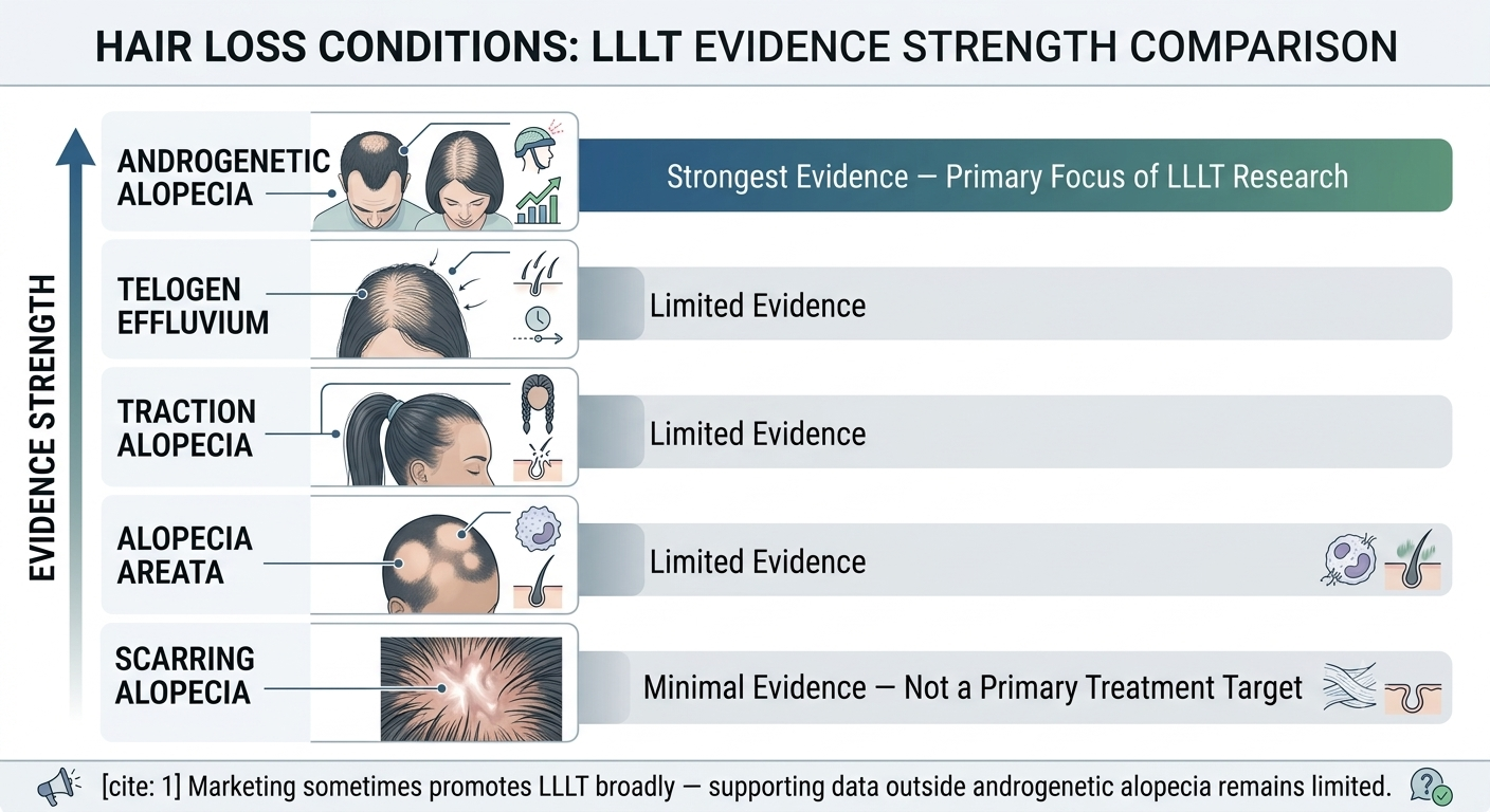 Evidence strength diagram across different hair loss conditions