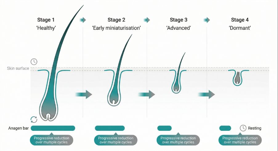 Changes in the cycle during pattern hair loss