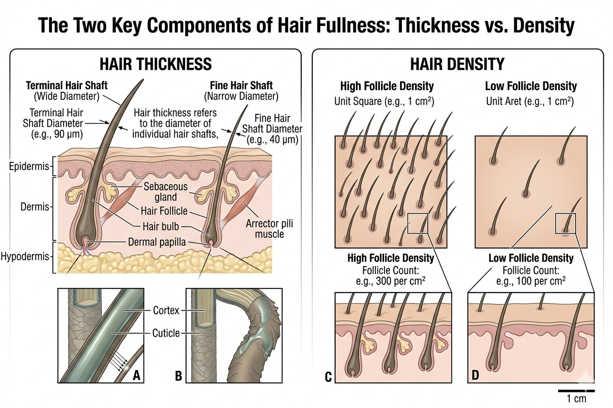 Diagram distinguishing hair thickness from hair density