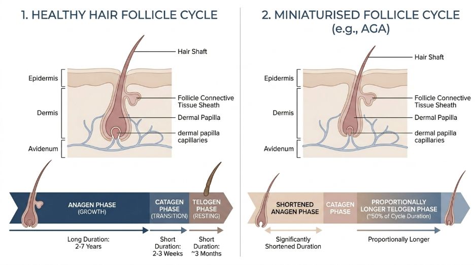 Changes in the hair growth cycle