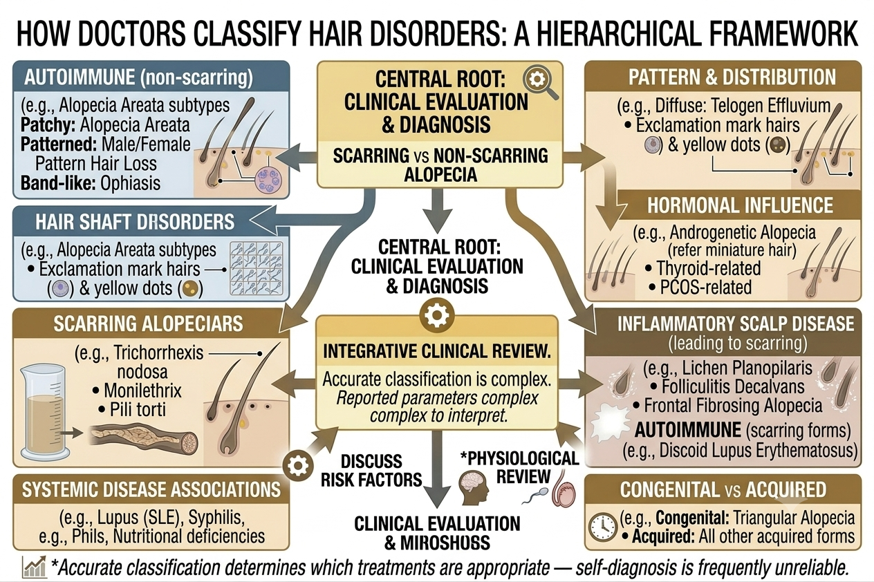 Summary classification diagram of hair disorders by key medical categories