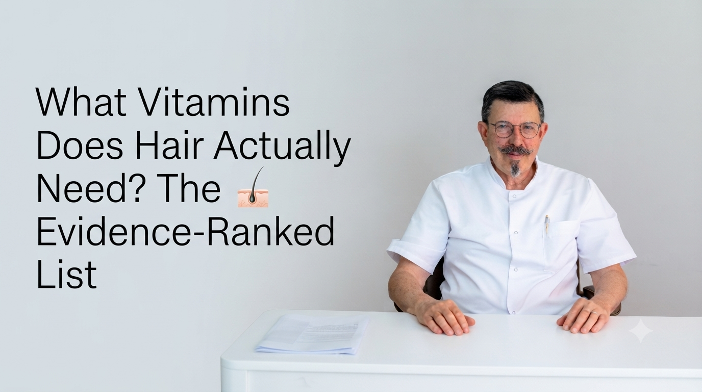 What vitamins does hair actually need the evidence ranked list blog title on a clean background