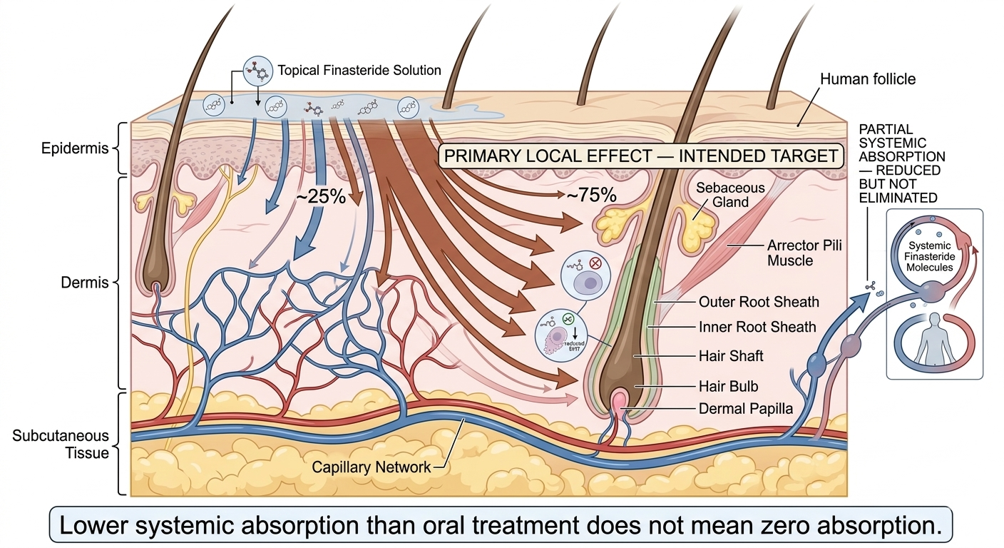 Diagram showing partial systemic absorption even with topical application