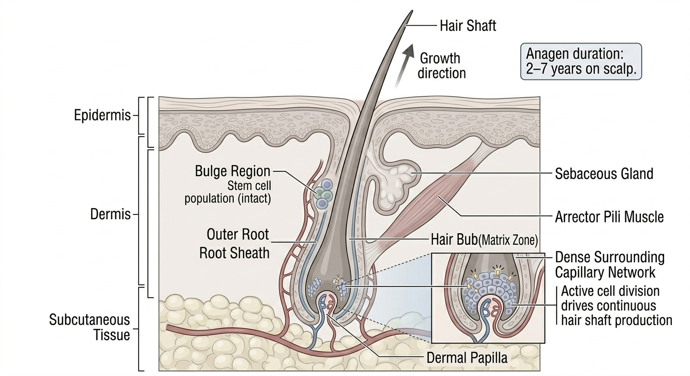 Detailed diagram of a follicle in full anagen phase
