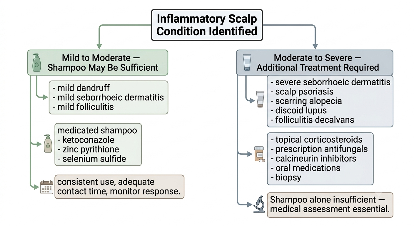 Treatment pathway diagram showing when shampoo is part of a broader treatment plan