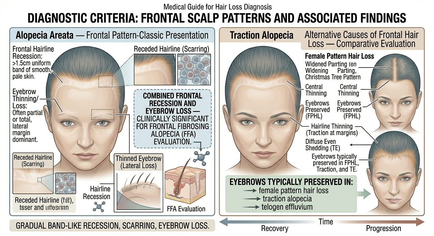 Diagram showing clinical significance of combined frontal hairline recession and eyebrow loss