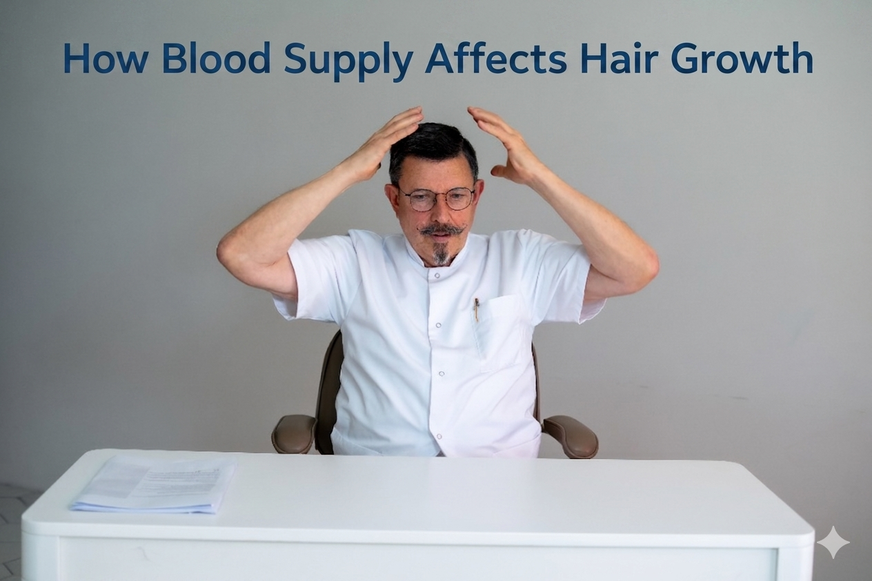 How blood supply affects hair growth blog title on a clean background