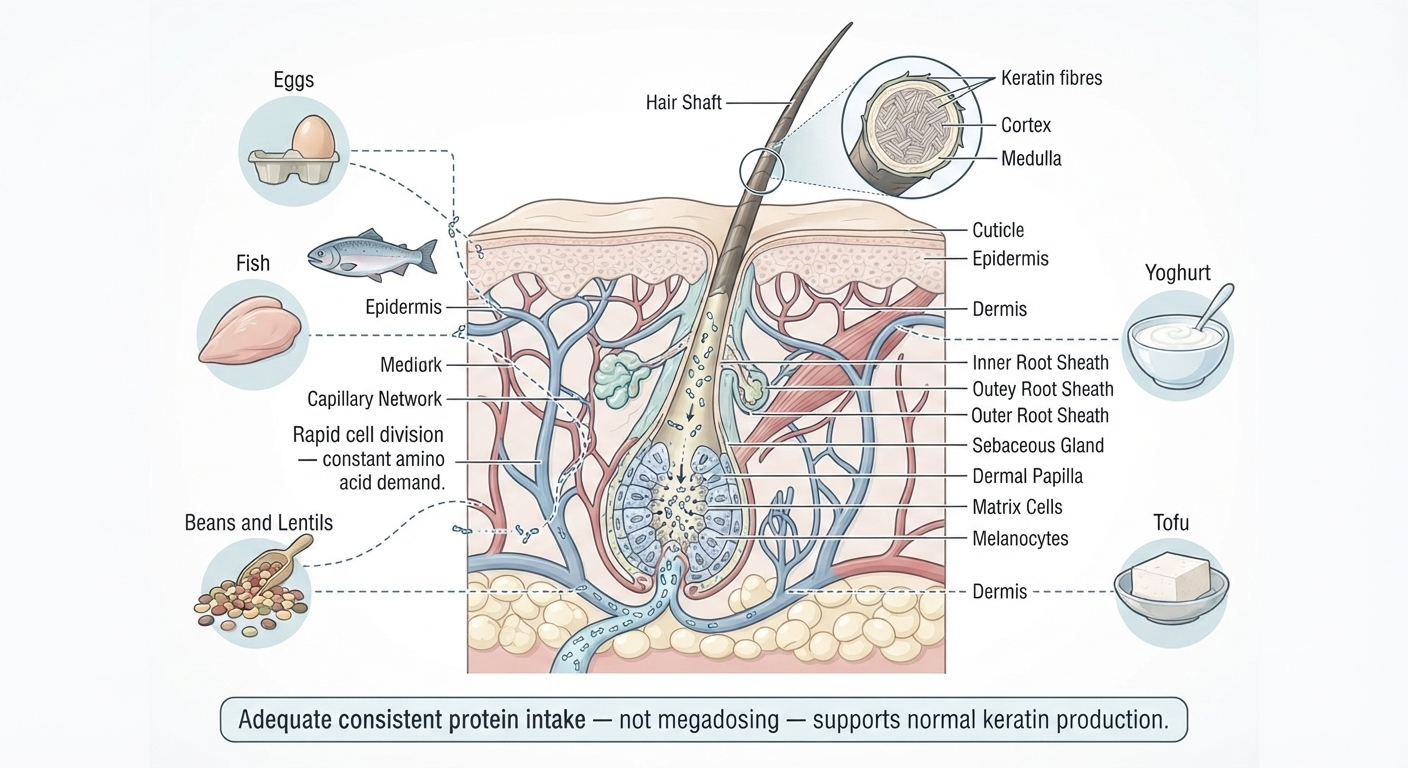  Diagram showing protein's role in keratin synthesis and hair shaft production