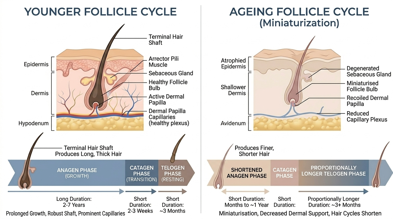 Comparison of anagen phase duration — young vs ageing follicle