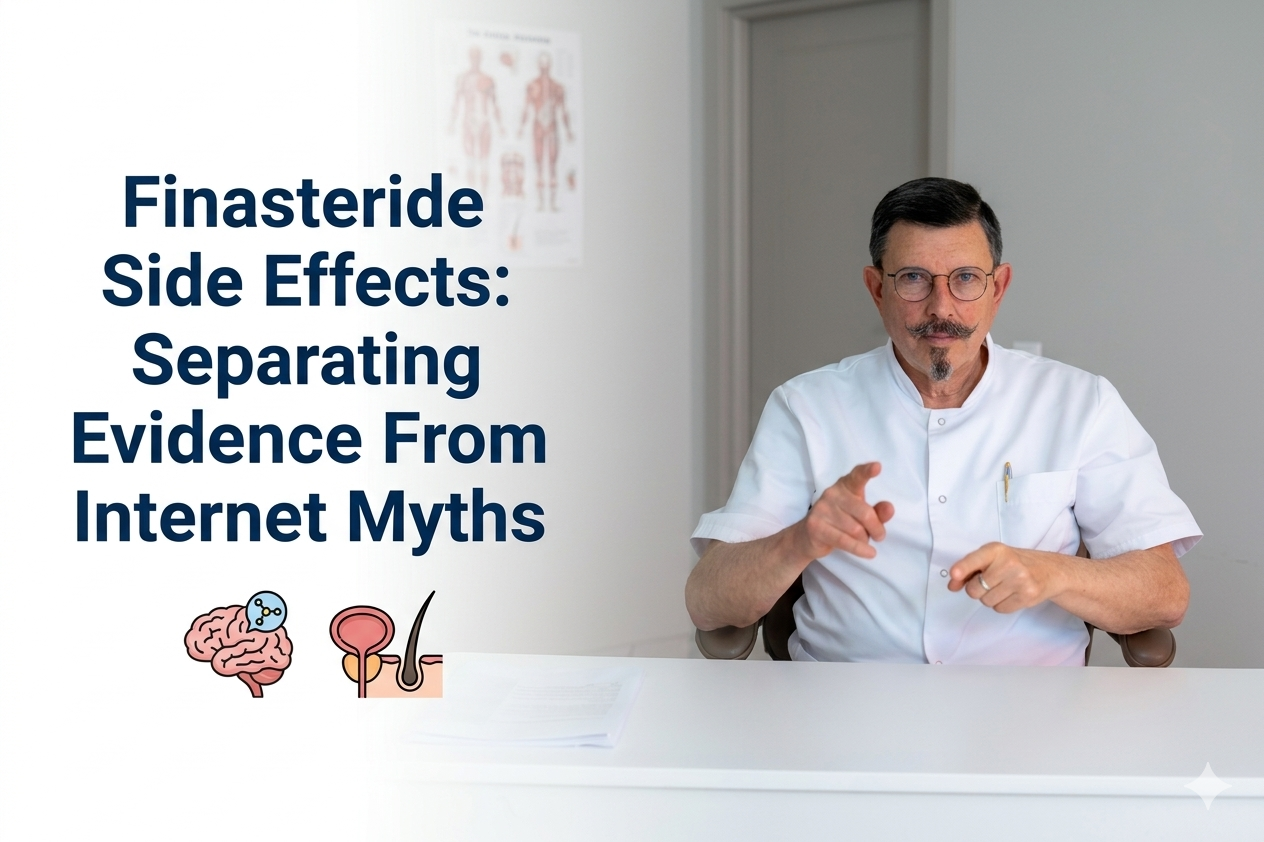 Finasteride side effects separating evidence from internet myths blog title on a clean background