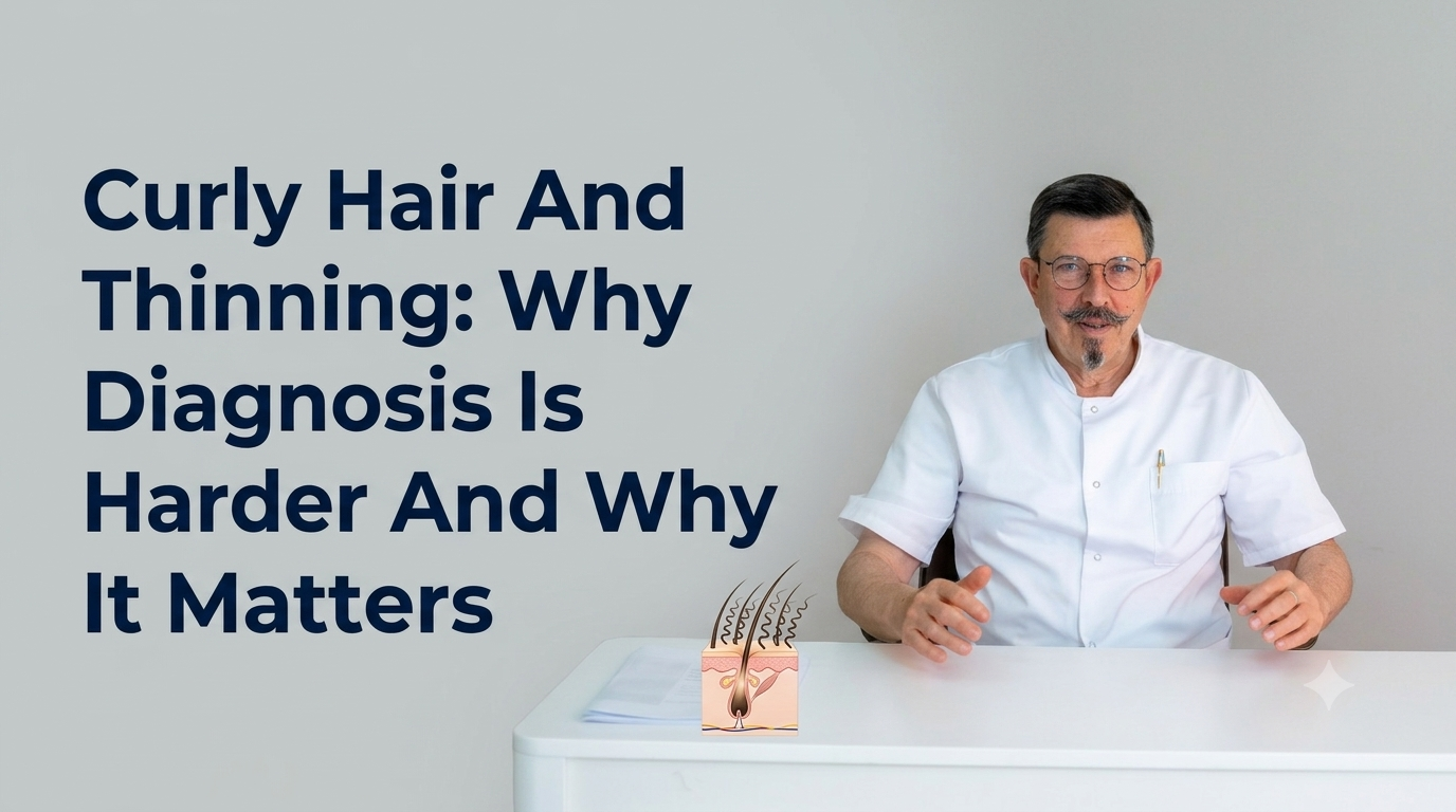 Curly hair and thinning why diagnosis is harder and why it matters blog title on a clean background