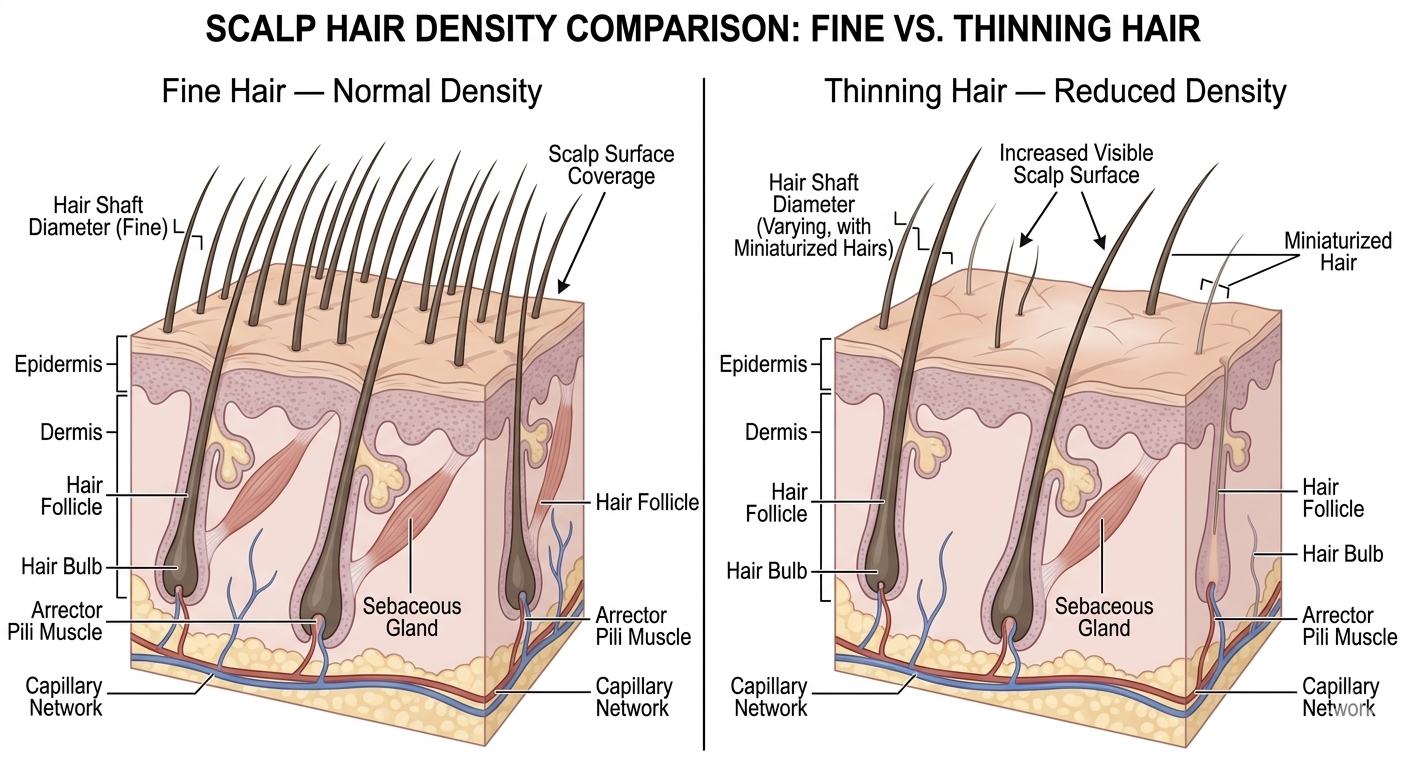 Diagram distinguishing fine hair diameter from thinning hair density