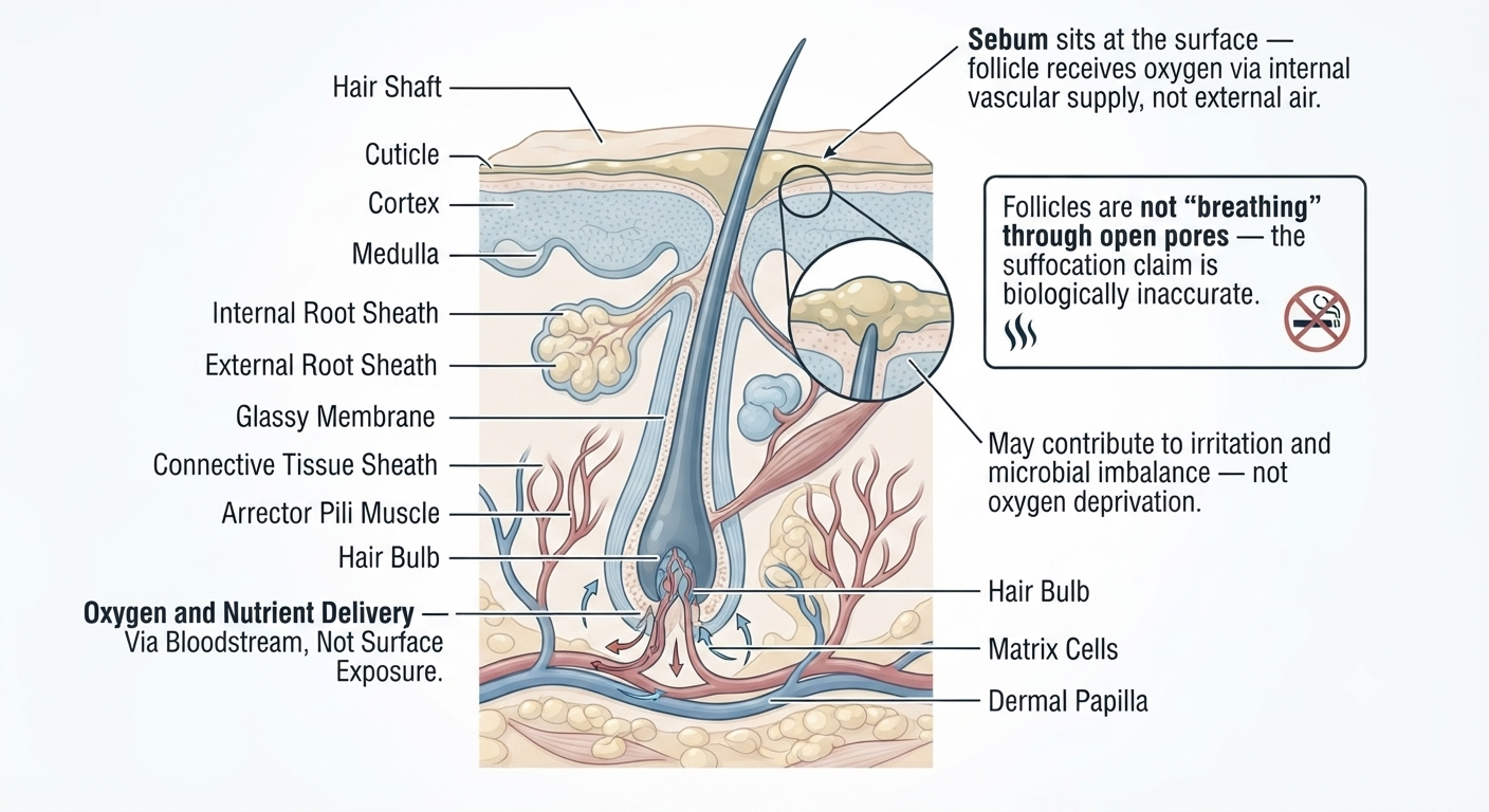 Diagram clarifying follicle oxygen supply via blood vessels not surface exposure