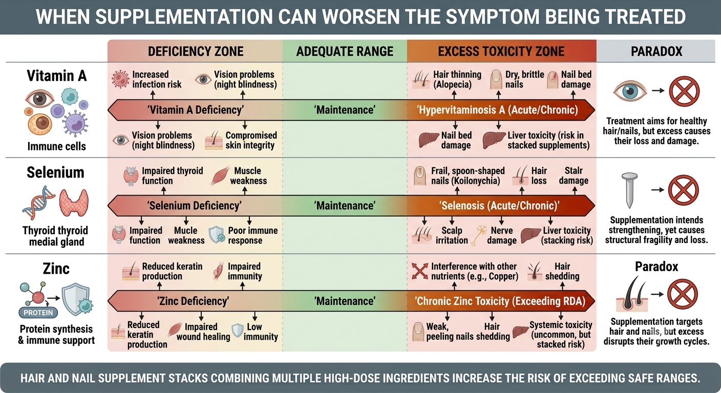 Diagram of nutrients where excess causes harm — the over-supplementation paradox
