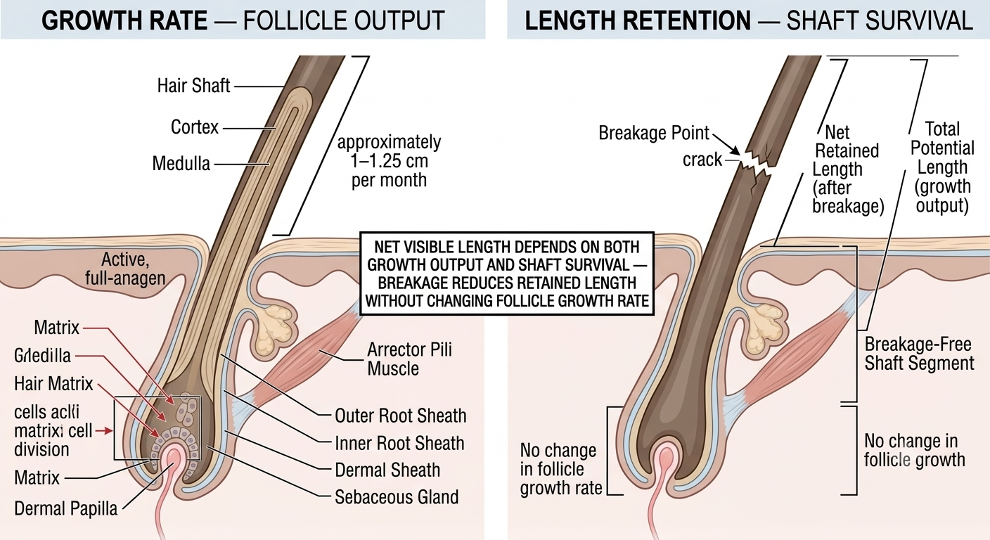 Diagram distinguishing follicle growth rate from length retention
