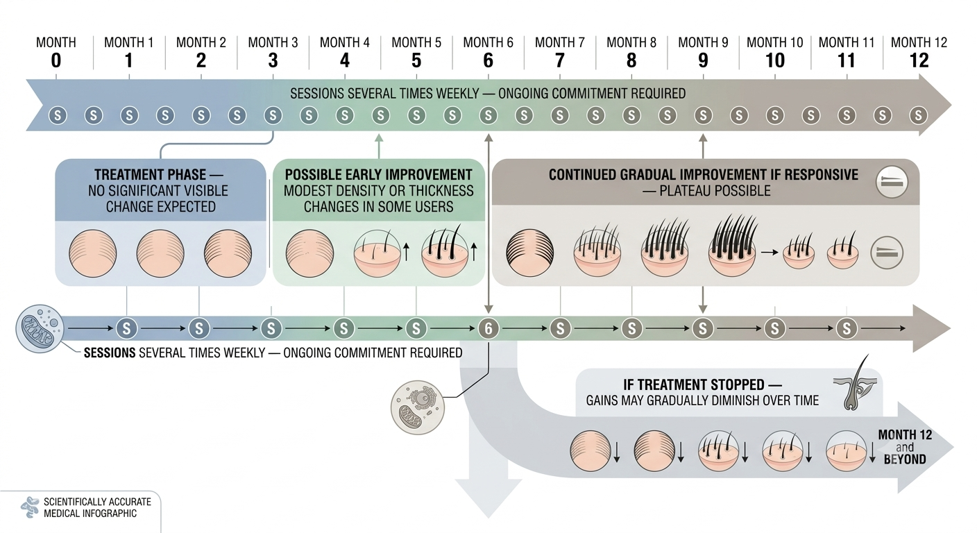 Timeline diagram of typical LLLT treatment protocol and expected improvement timeline