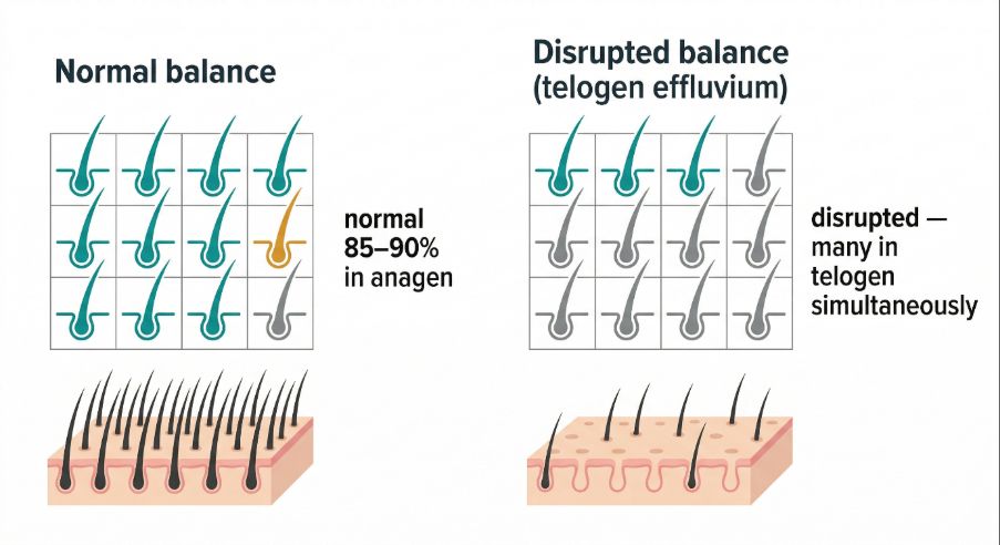Uninterrupted versus disrupted hair cycle