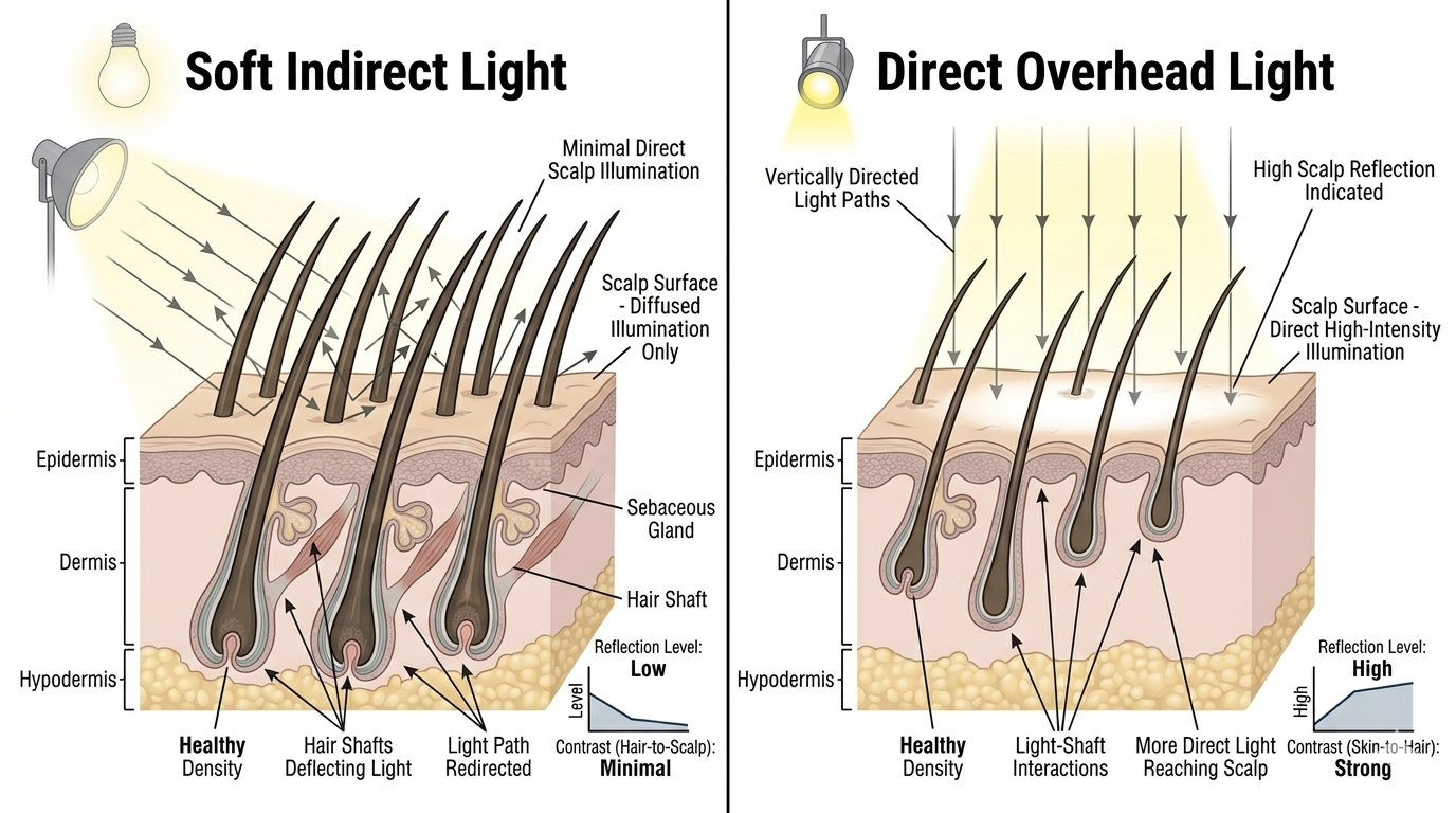 Diagram showing how light interacts with the scalp surface under different conditions