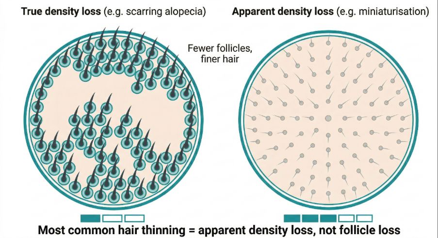 True density hair loss versus apparent density loss