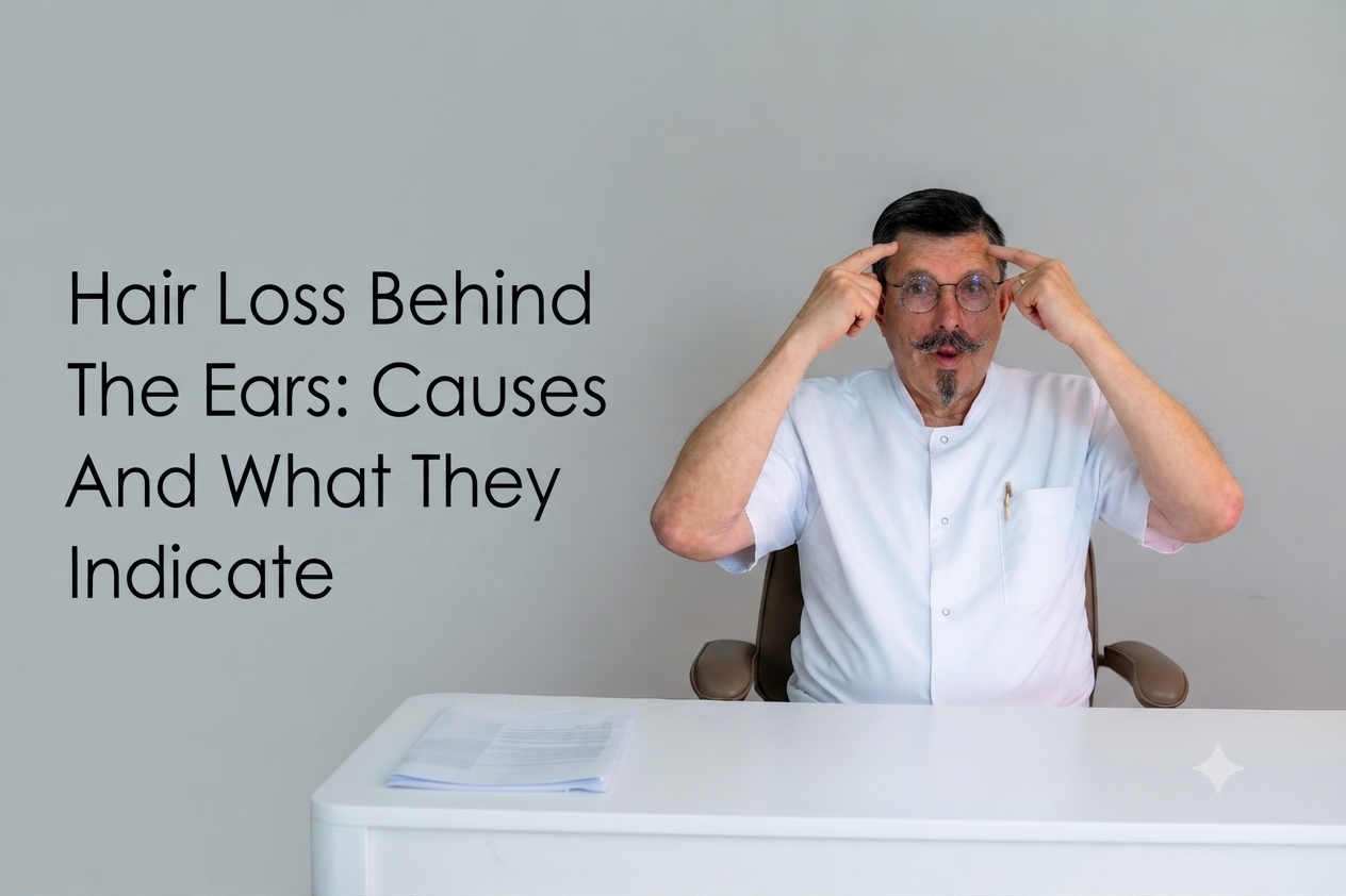 Hair loss behind the ears causes and what they indicate blog title on a clean background