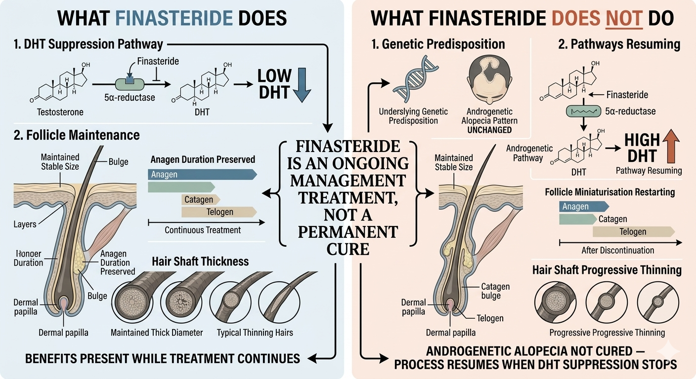 Summary diagram of finasteride's hormonal effects across key parameters