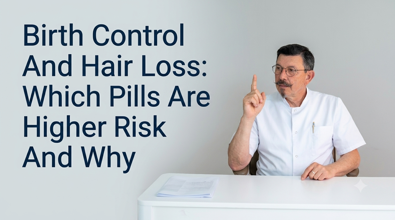 Birth control and hair loss which pills are higher risk and why blog title on a clean background