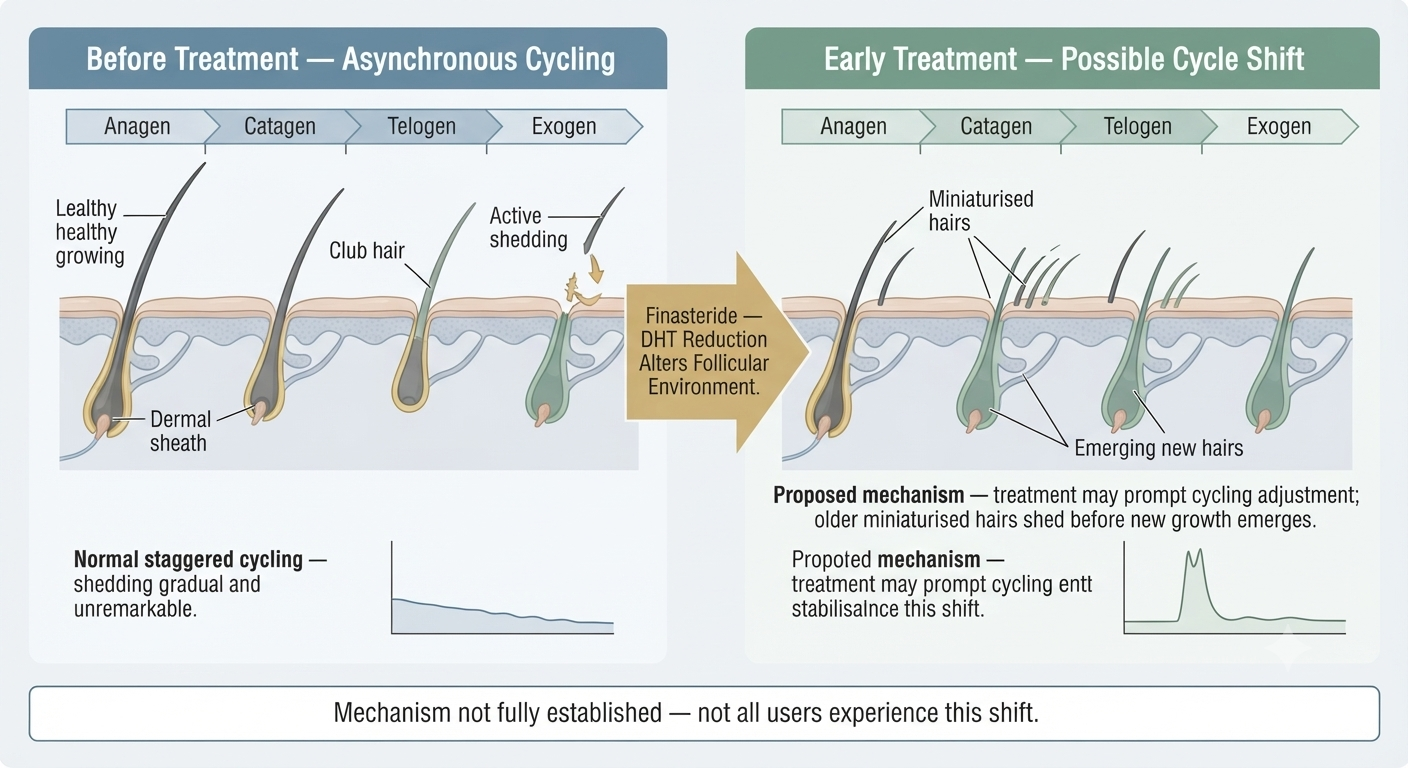 Diagram showing proposed follicle cycle synchronisation shift during early finasteride use
