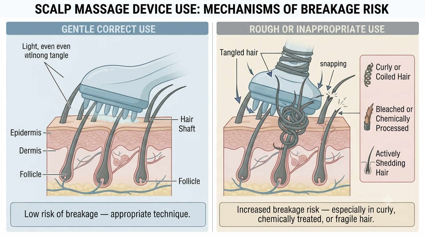 Diagram showing device-related breakage risk in fragile hair types