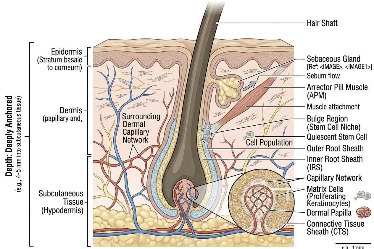 Detailed anatomical diagram of a healthy terminal follicle