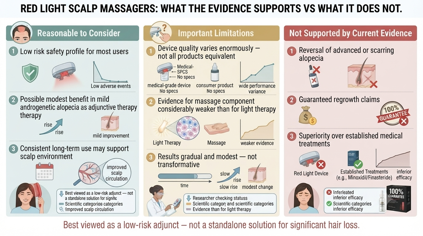Summary balanced assessment diagram of red light scalp massagers