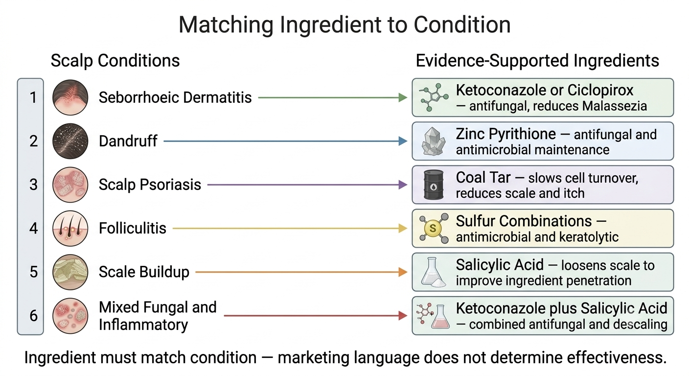 Summary diagram matching active ingredients to their appropriate target conditions