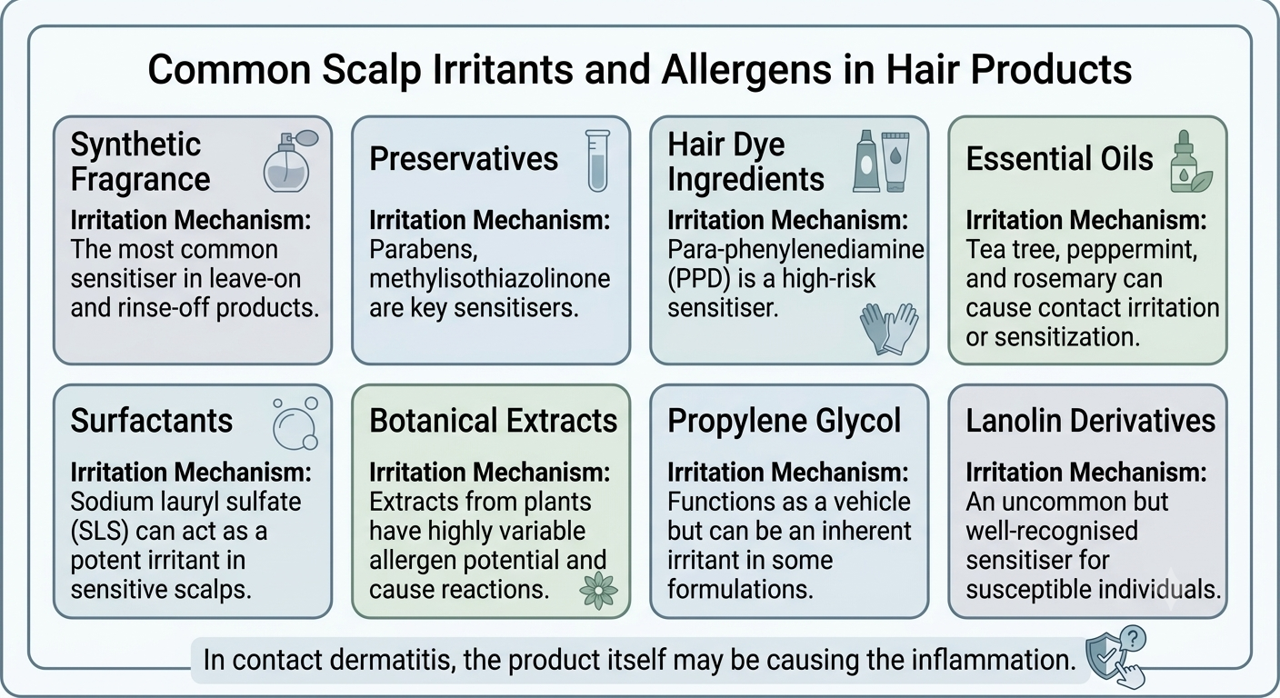 Diagram showing common irritant and allergen sources in scalp products
