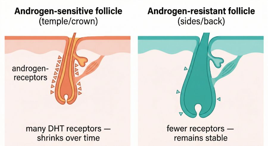 Androgen resistant follicle versus androgen sensitive follicle