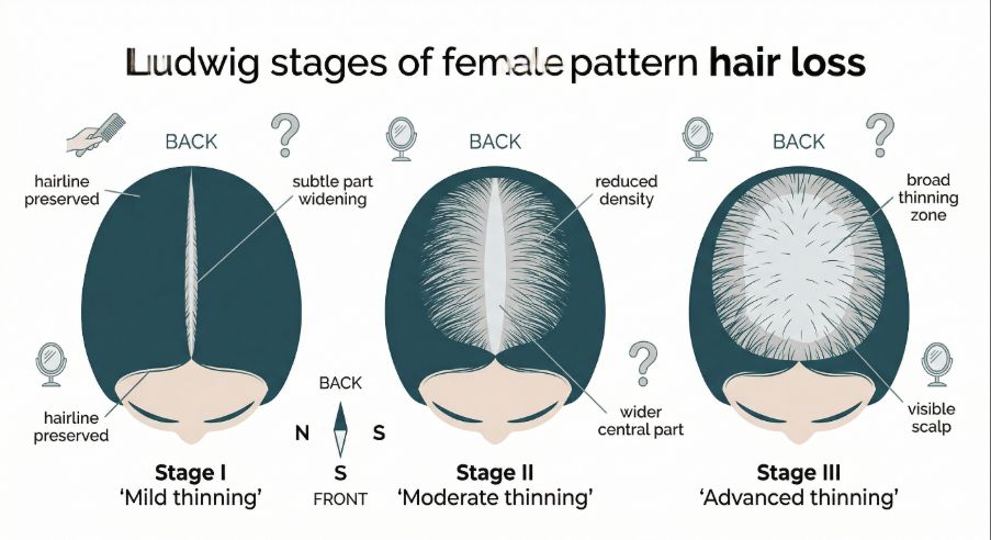 The Ludwig stages of female pattern hair loss