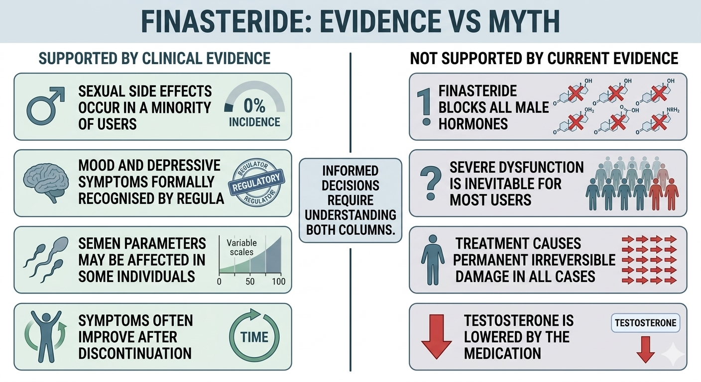 Summary balanced assessment diagram — evidence-based risks vs unsupported claims