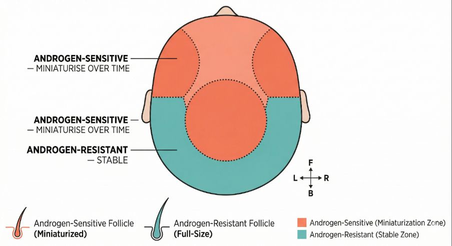 Androgen sensitive versus androgen resistant regions