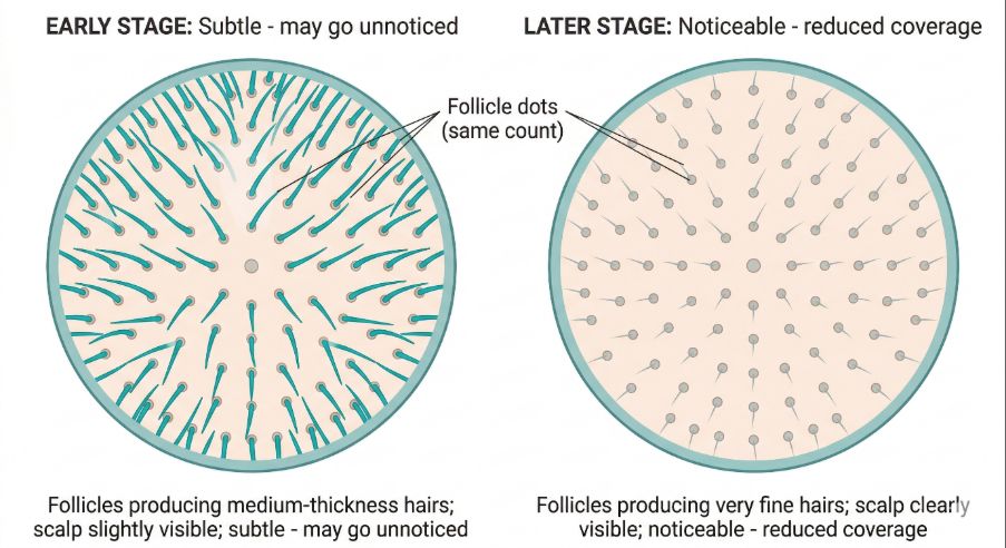 Follicle thinning and hair miniaturisation