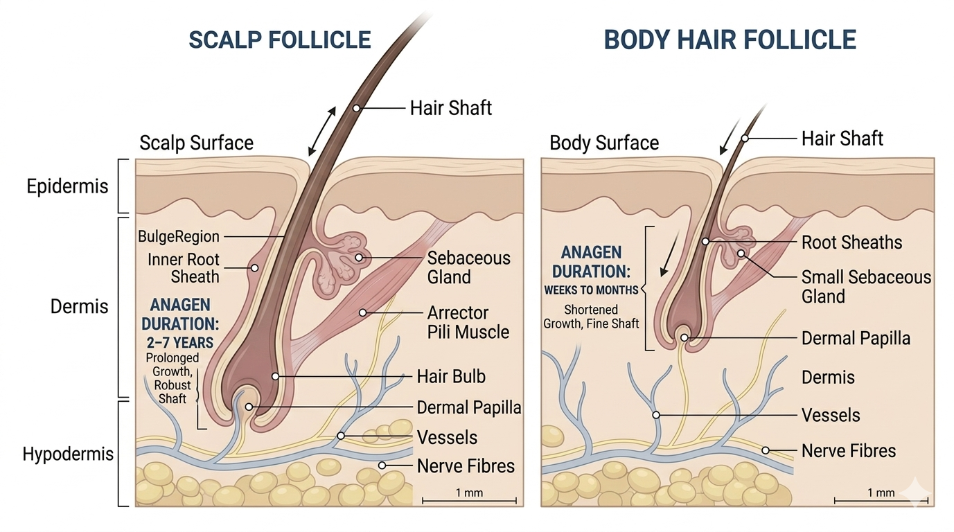 Diagram showing anagen duration as the determinant of hair length