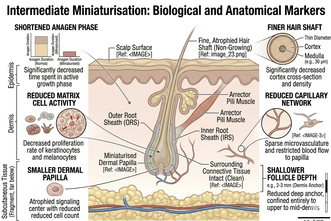 Summary diagram of internal changes within a miniaturising follicle