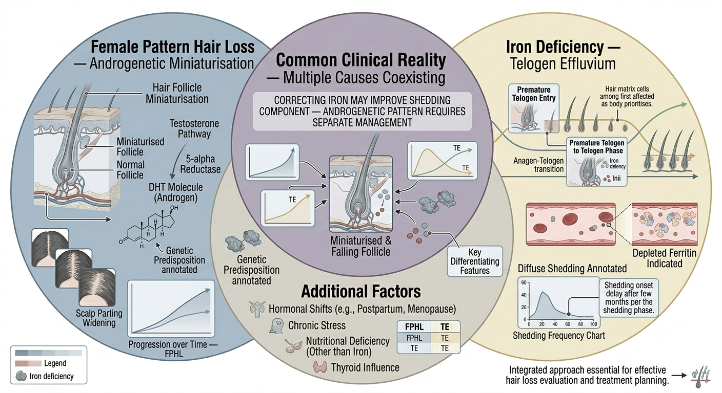 Diagram showing overlapping causes of hair loss in women