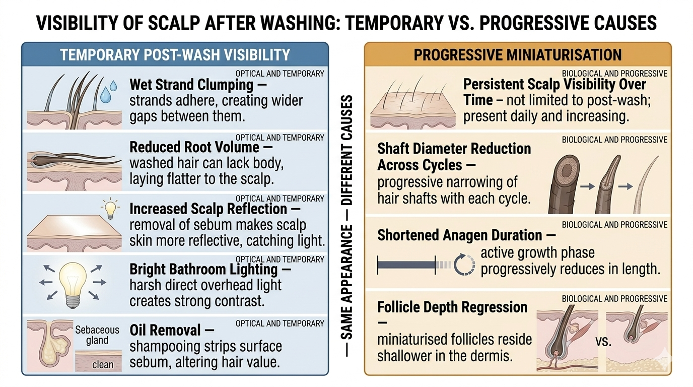Summary diagram separating optical effects of washing from true progressive miniaturisation