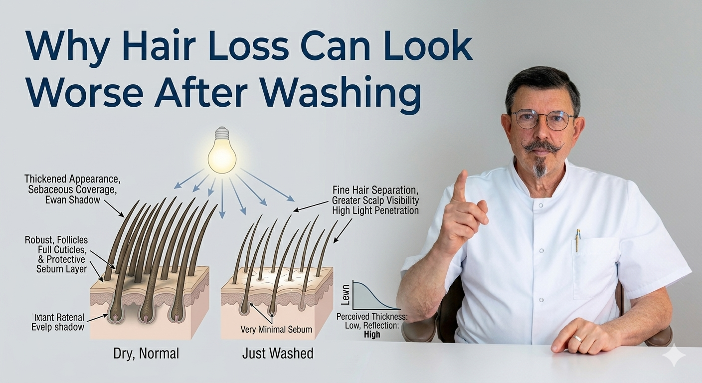 Why hair loss can look worse after washing blog title on a clean background