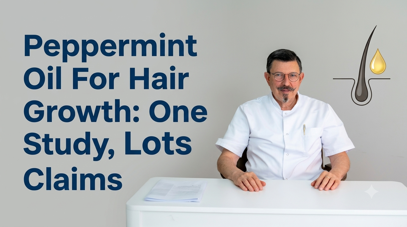 Peppermint oil for hair growth one study lots of claims blog title on a clean background
