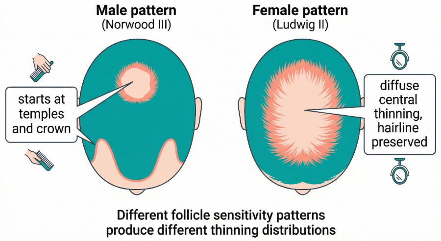 Male and female pattern hair loss difference