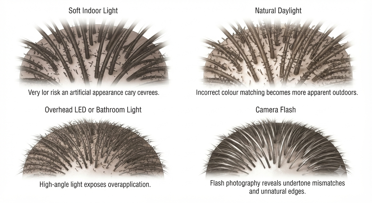 Diagram showing how fibre appearance varies across different lighting conditions