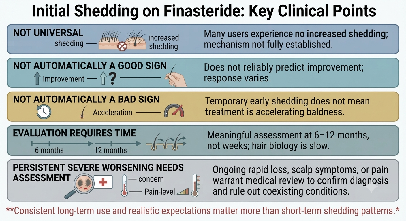 Summary diagram of the key clinical messages about initial shedding on finasteride
