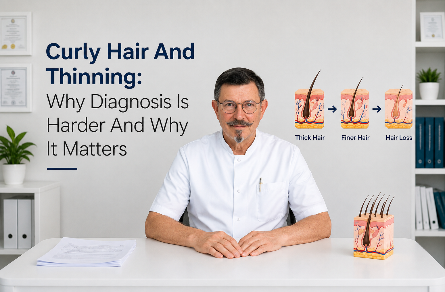 Curly hair and thinning why diagnosis is harder and why it matters blog title on a clean background