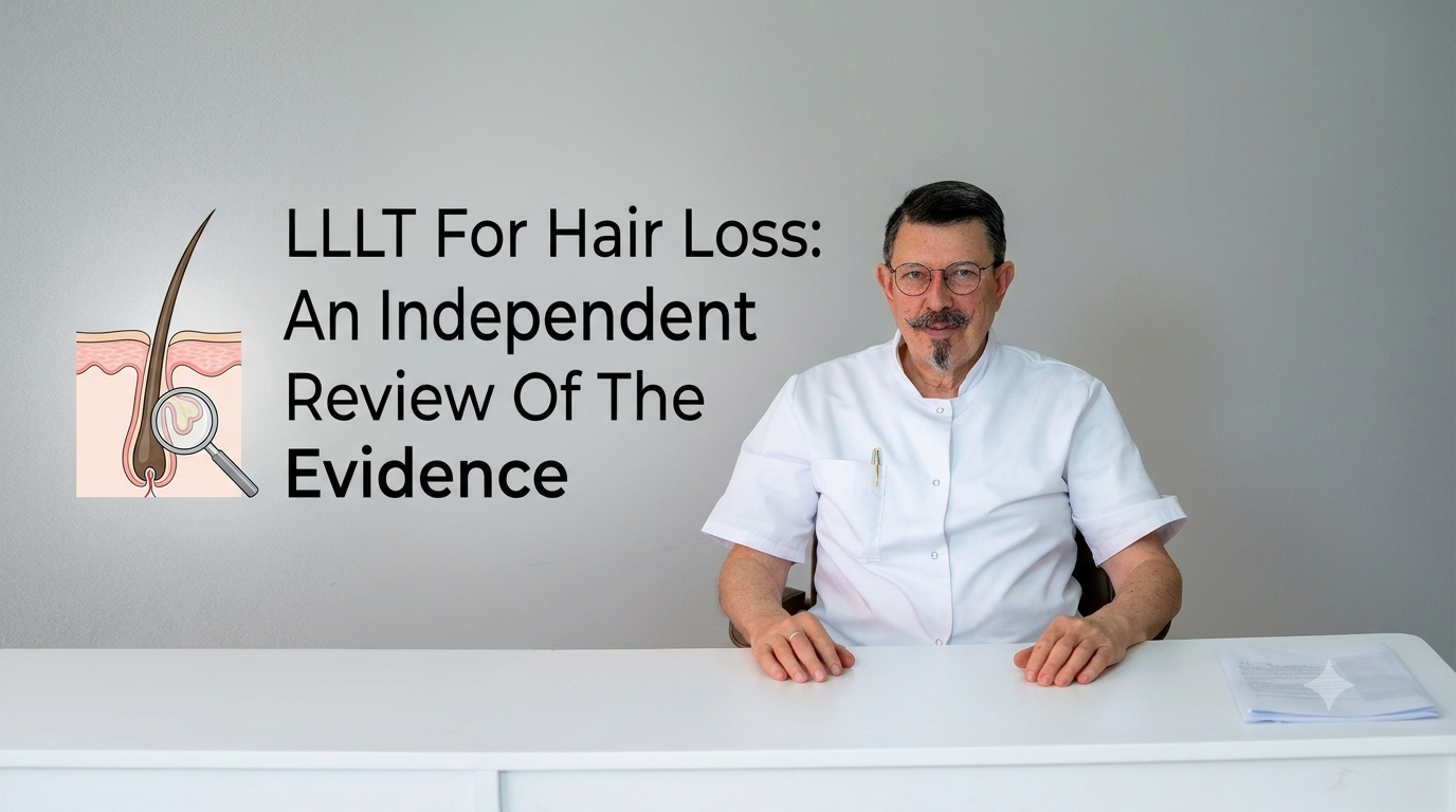 LLLT for hair loss an independent review of the evidence blog title on a clean background